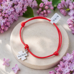 Bransoletka srebrna koniczynka z grawerem sznurek srebro 925